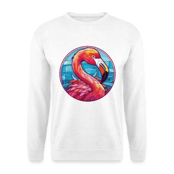 Flamingo Bunte Aquarell-Tierillustration - Unisex Pullover - Weiß - Vorne - Alina (178cm) & Michal (187cm)