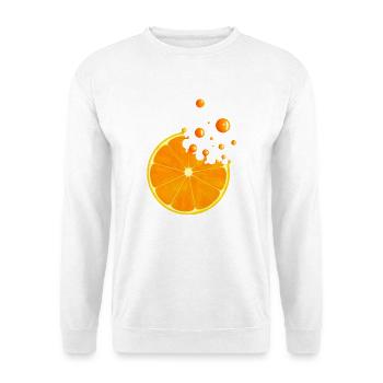 Saftige Orangenscheibe mit Spritzern - Unisex Pullover - Weiß - Vorne - Alina (178cm) & Michal (187cm)