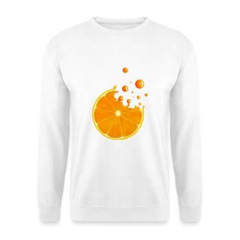 Saftige Orangenscheibe mit Spritzern - Unisex Pullover - Weiß - Vorne - Alina (178cm) & Michal (187cm)