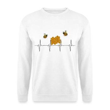 Herzschlag Imker - EKG Linie mit Honigwabe - Unisex Pullover - Weiß - Vorne - Alina (178cm) & Michal (187cm)