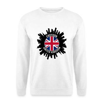 Croydon Skyline UK Flagge Reise-Souvenir - Unisex Pullover - Weiß - Vorne - Alina (178cm) & Michal (187cm)