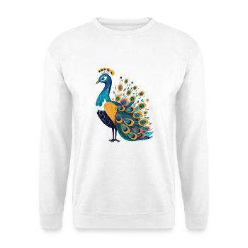 Pfau buntes Aquarell Cartoon Kawaii Tier - Unisex Pullover - Weiß - Vorne - Alina (178cm) & Michal (187cm)