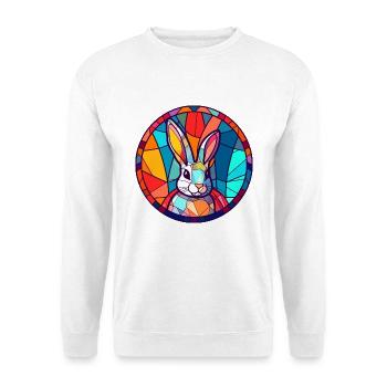 Hasen-Buntglas-Bunt-Cartoon-Kawaii-Tier - Unisex Pullover - Weiß - Vorne - Alina (178cm) & Michal (187cm)