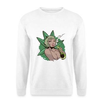 Pin Up Girl Cannabis Marihuana Sexy Bong - Unisex Pullover - Weiß - Vorne - Alina (178cm) & Michal (187cm)
