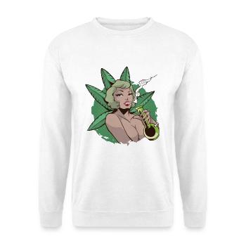 Pin Up Girl Cannabis Marihuana Sexy Bong - Unisex Pullover - Weiß - Vorne - Alina (178cm) & Michal (187cm)