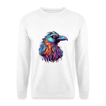 Krähe bunte Aquarell-Karikatur Kawaii-Tier - Unisex Pullover - Weiß - Vorne - Alina (178cm) & Michal (187cm)