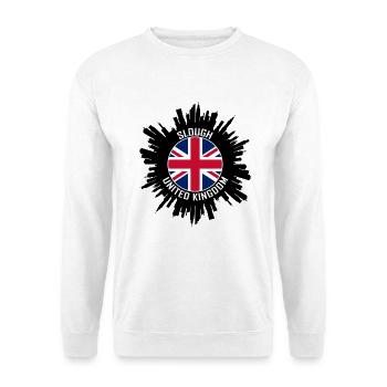 Slough Skyline UK Flagge Reise-Souvenir - Unisex Pullover - Weiß - Vorne - Alina (178cm) & Michal (187cm)