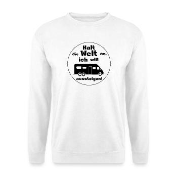 halt die welt an luxus womo - Unisex Pullover - Weiß - Vorne - Alina (178cm) & Michal (187cm)