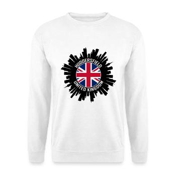 Huddersfield Skyline UK Flagge Reise-Souvenir - Unisex Pullover - Weiß - Vorne - Alina (178cm) & Michal (187cm)