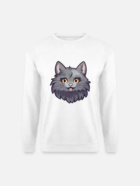 Nebelung Katze Karikatur Aquarell Illustration - Unisex Pullover - Weiß