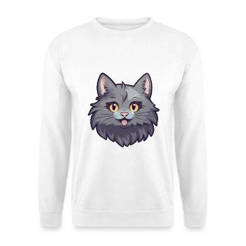 Nebelung Katze Karikatur Aquarell Illustration - Unisex Pullover - Weiß - Vorne - Alina (178cm) & Michal (187cm)