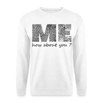 "Ich bin's, wie wäre es, wenn du deinen Abdruck hinterlässt - Unisex Pullover - Weiß - Vorne - Alina (178cm) & Michal (187cm)