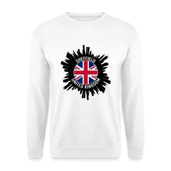 Sheffield Skyline UK Flagge Reisesouvenir - Unisex Pullover - Weiß - Vorne - Alina (178cm) & Michal (187cm)