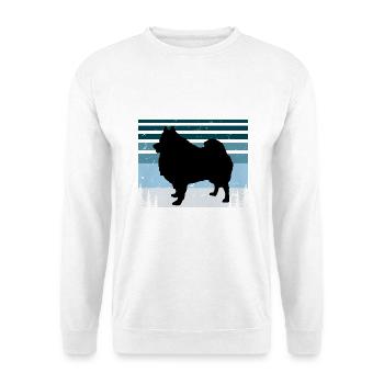 Deutscher Spitz Hundeliebhaber Silhouette Vintage Sonnenuntergang - Unisex Pullover - Weiß - Vorne - Alina (178cm) & Michal (187cm)