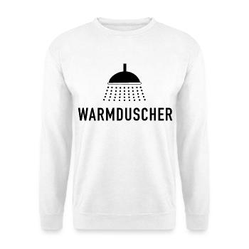 Warmduscher - Spruch mit Dusche - Unisex Pullover - Weiß - Vorne - Alina (178cm) & Michal (187cm)