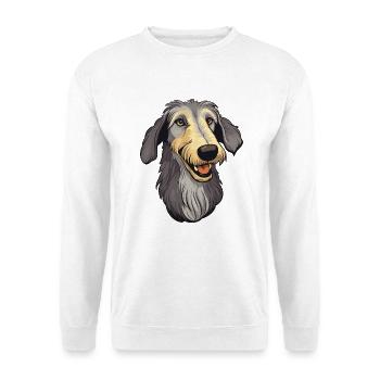 Scottish Deerhound Hunderasse Cartoon Kawaii Illust - Unisex Pullover - Weiß - Vorne - Alina (178cm) & Michal (187cm)