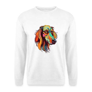 Saluki Hunderasse Aquarell Karikatur Kawaii Colorfu - Unisex Pullover - Weiß - Vorne - Alina (178cm) & Michal (187cm)