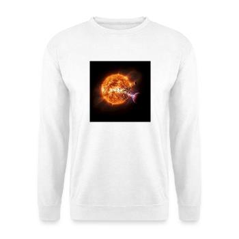 Feuriger Kometen-Print auf T-Shirt - Unisex Pullover - Weiß - Vorne - Alina (178cm) & Michal (187cm)