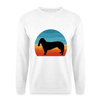 Basset Bleu De Gascogne Hund Silhouette Retro Sonne - Unisex Pullover - Weiß - Vorne - Alina (178cm) & Michal (187cm)