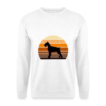 Riesiger Schnauzer Hund Liebe Silhouette Vintage Sonnenuntergang - Unisex Pullover - Weiß - Vorne - Alina (178cm) & Michal (187cm)