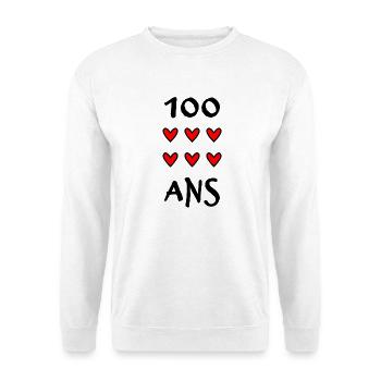 100. 100 JAHRE. 100-JÄHRIGES JUBILÄUM. 100. GEBURTSTAG - Unisex Pullover - Weiß - Vorne - Alina (178cm) & Michal (187cm)