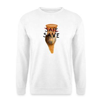 Save the World – Klimaschutz Protest Design - Unisex Pullover - Weiß - Vorne - Alina (178cm) & Michal (187cm)