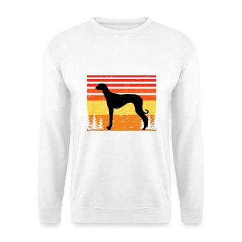 Alter kroatischer Windhund Hund Silhouette Retro Sonne - Unisex Pullover - Weiß - Vorne - Alina (178cm) & Michal (187cm)