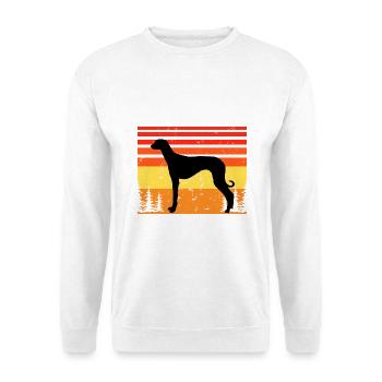 Alter kroatischer Windhund Hund Silhouette Retro Sonne - Unisex Pullover - Weiß - Vorne - Alina (178cm) & Michal (187cm)