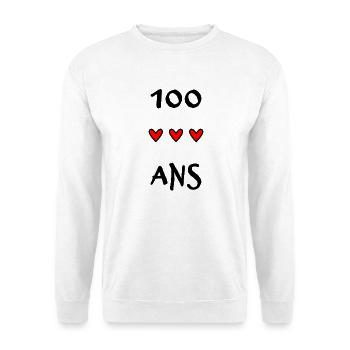100. 100 JAHRE. 100-JÄHRIGES JUBILÄUM. 100. GEBURTSTAG - Unisex Pullover - Weiß - Vorne - Alina (178cm) & Michal (187cm)