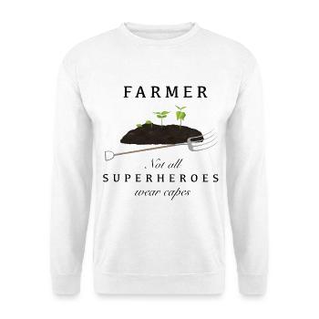 Farmer - Not all Superheroes wear Capes - Unisex Pullover - Weiß - Vorne - Alina (178cm) & Michal (187cm)