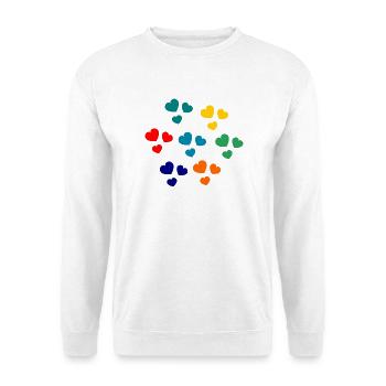 HERZ. HERZ. HERZ. KÜSSEN. SCHMATZEN. KÜSST. - Unisex Pullover - Weiß - Vorne - Alina (178cm) & Michal (187cm)