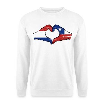 Holland Chile Flagge Hände Herzform used - Unisex Pullover - Weiß - Vorne - Alina (178cm) & Michal (187cm)