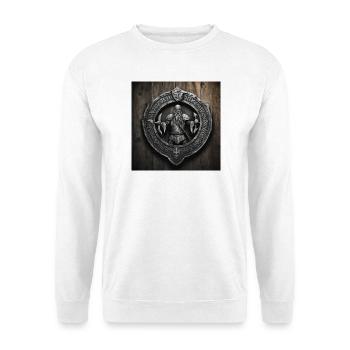 Wikinger mit Äxten - Unisex Pullover - Weiß - Vorne - Alina (178cm) & Michal (187cm)