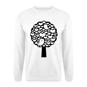 Baum voller Herzen und Vögel - Unisex Pullover - Weiß - Vorne - Alina (178cm) & Michal (187cm)