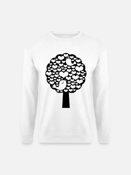 Baum voller Herzen und Vögel - Unisex Pullover - Weiß