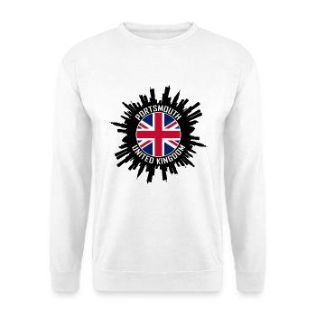 Portsmouth Skyline UK Flagge Reise Souvenir - Unisex Pullover - Weiß - Vorne - Alina (178cm) & Michal (187cm)