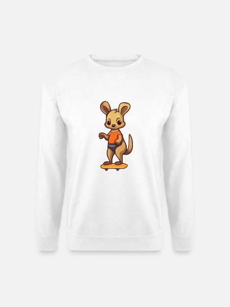 Lustiges Känguru Kawaii Cartoon spielt Skateboard - Unisex Pullover - Weiß