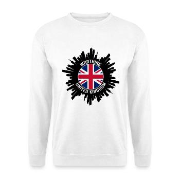 Worthing Skyline UK Flagge Reise-Souvenir - Unisex Pullover - Weiß - Vorne - Alina (178cm) & Michal (187cm)
