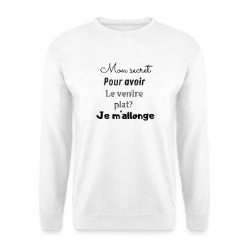 Mein Geheimnis für einen flachen Bauch? Ich lege mich hin - Unisex Pullover - Weiß - Vorne - Alina (178cm) & Michal (187cm)