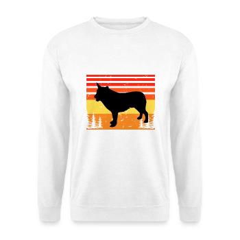 Australischer Cattle Hund Liebe Silhouette Retro Sonnenuntergang - Unisex Pullover - Weiß - Vorne - Alina (178cm) & Michal (187cm)