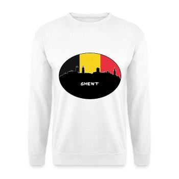Gent Belgien Flagge Skyline Silhouette Reisen - Unisex Pullover - Weiß - Vorne - Alina (178cm) & Michal (187cm)