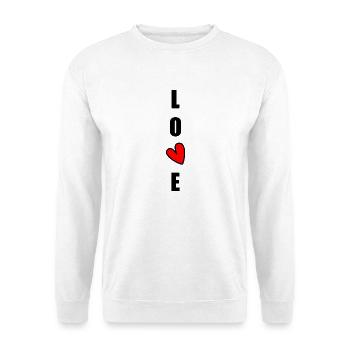 ICH LIEBE DICH. ICH LIEBE DICH. LIEBE. LIEBE. HERZ. - Unisex Pullover - Weiß - Vorne - Alina (178cm) & Michal (187cm)