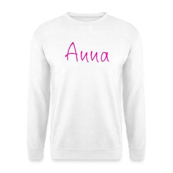 Anna Kalligrafie Neonpink - Unisex Pullover - Weiß - Vorne - Alina (178cm) & Michal (187cm)