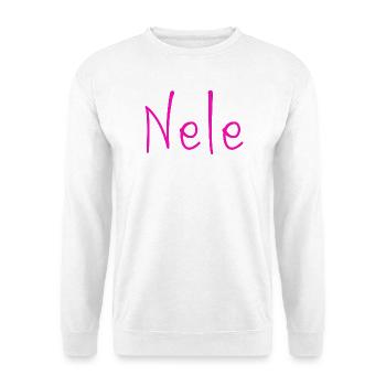 Nele Neon Schrift - Unisex Pullover - Weiß - Vorne - Alina (178cm) & Michal (187cm)