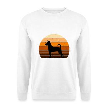 Decker Rat Terrier Hund Silhouette Retro Sonnenuntergang - Unisex Pullover - Weiß - Vorne - Alina (178cm) & Michal (187cm)