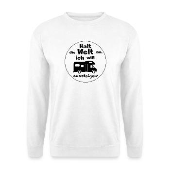 halt die welt an - Unisex Pullover - Weiß - Vorne - Alina (178cm) & Michal (187cm)
