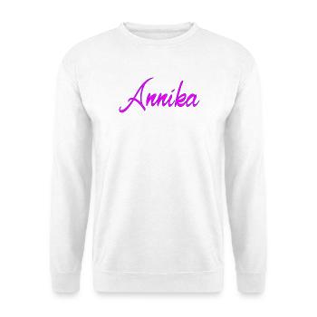 Annika Neon-Schriftzug - Unisex Pullover - Weiß - Vorne - Alina (178cm) & Michal (187cm)