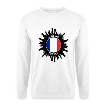 Le Havre Skyline Frankreich Flagge Reise-Souvenir - Unisex Pullover - Weiß - Vorne - Alina (178cm) & Michal (187cm)