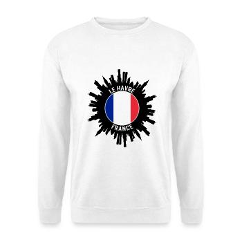 Le Havre Skyline Frankreich Flagge Reise-Souvenir - Unisex Pullover - Weiß - Vorne - Alina (178cm) & Michal (187cm)