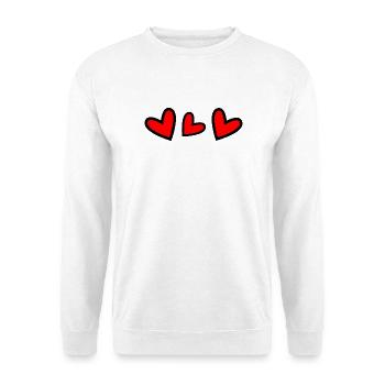 RUHESTAND. ALLES GUTE FÜR DEN RUHESTAND. ALLES GUTE FÜR DEN RUHESTAND. HERZ - Unisex Pullover - Weiß - Vorne - Alina (178cm) & Michal (187cm)